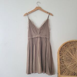 Mustard Seed Brown Mini Dress Spaghetti Straps Lace Trim S